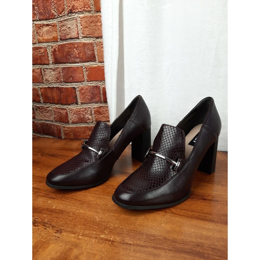 DKNY Burgundy Leather Block Heels Size 7.5 - Picture 4 of 12